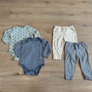 Baby Gap Long Sleeve Cotton Bodysuit and Pants Set of 4 Pieces, Size 12-18M